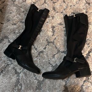 Etienne Aigner Whitney Leather Riding Boots Tall Black Heel  Womens 9.5 Mob Wife